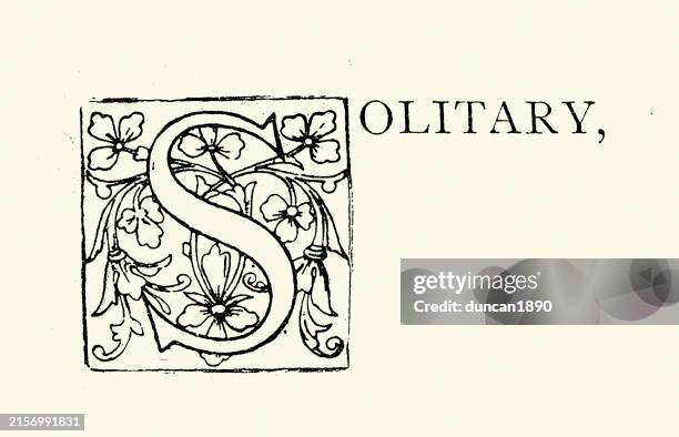 illustrations, cliparts, dessins animés et icônes de lettre majuscule ornée, solitaire, monogramme, motif floral illustration vintage 19ème siècle - lettre majuscule
