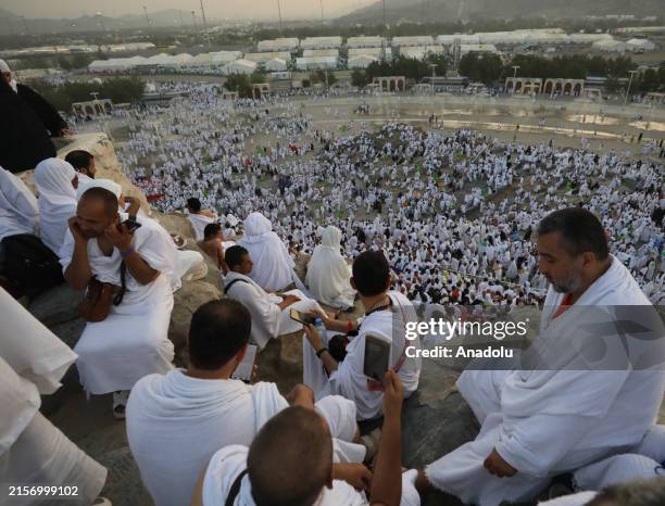 Prospective pilgrims visit the Mount Arafat as Muslims from all over the world continue their worship to fulfill the Hajj pilgrimage in Mecca, Saudi...