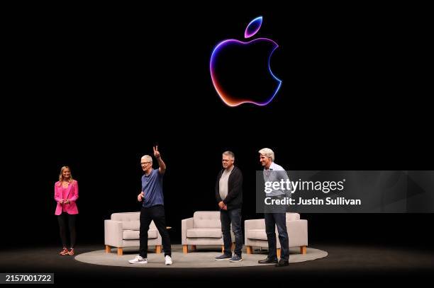 Apple CEO Tim Cook, Apple senior vice president of machine learning and AI strategy John Giannandrea and Apple senior vice president of software...