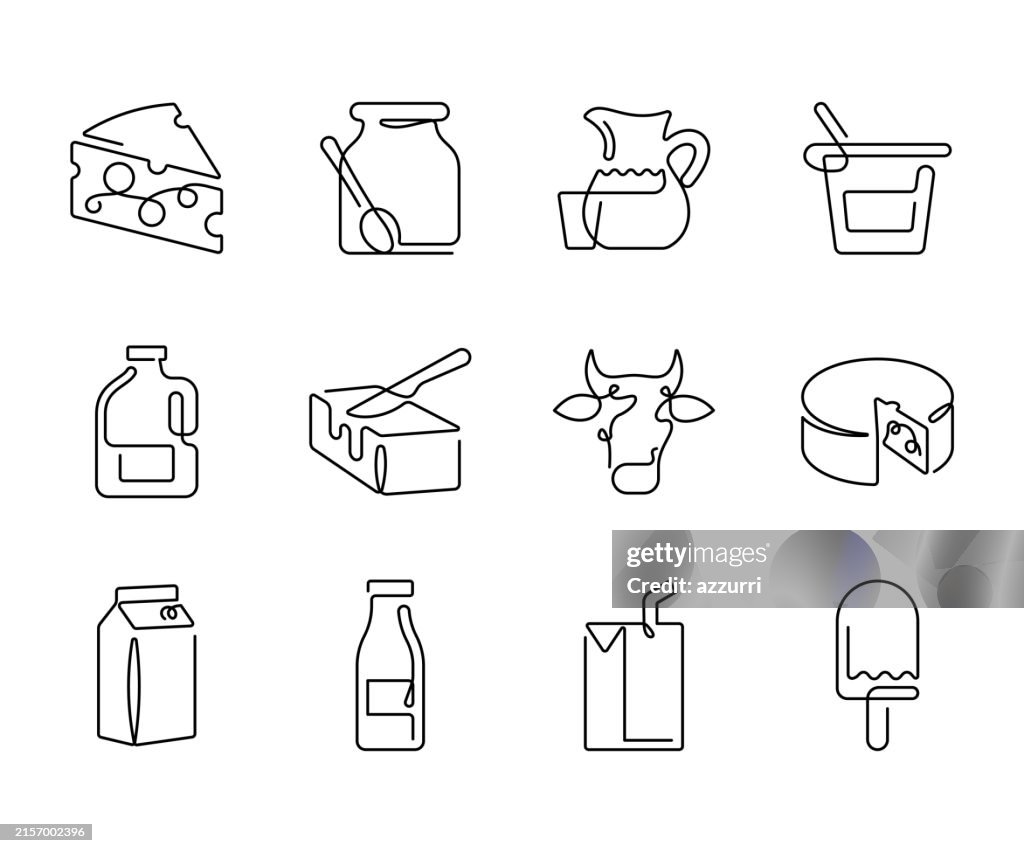 Dairy Products Icons - Continuous Line Series