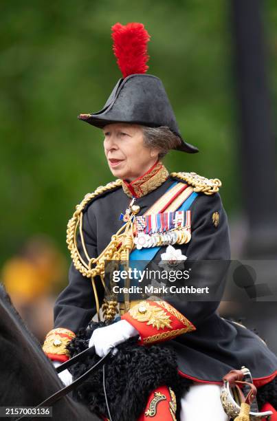 Princess Anne, Princess Royal during Trooping the Colour on June 15, 2024 in London, England. Trooping the Colour is a ceremonial parade celebrating...