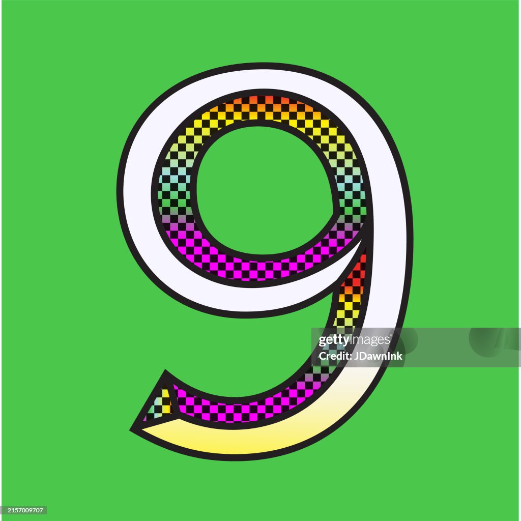 Retro riso print style screen printing Number 9 font design alphabet