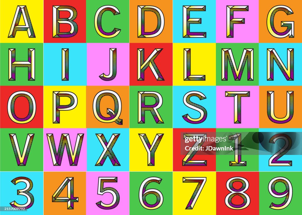 Retro riso print style screen printing font design alphabet includes capital letters and numbers