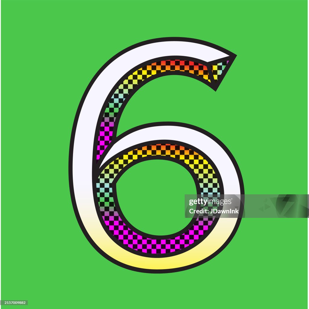 Retro riso print style screen printing Number 6 font design alphabet