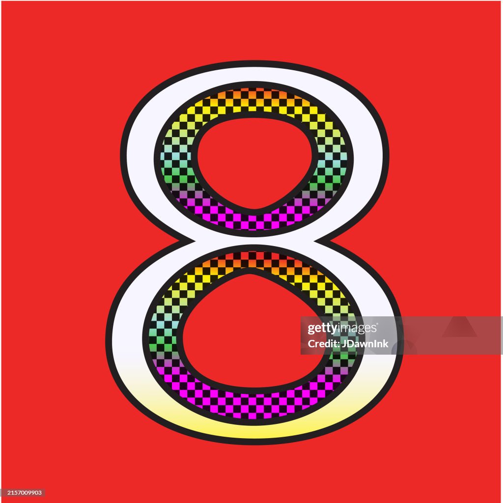 Retro riso print style screen printing Number 8 font design alphabet