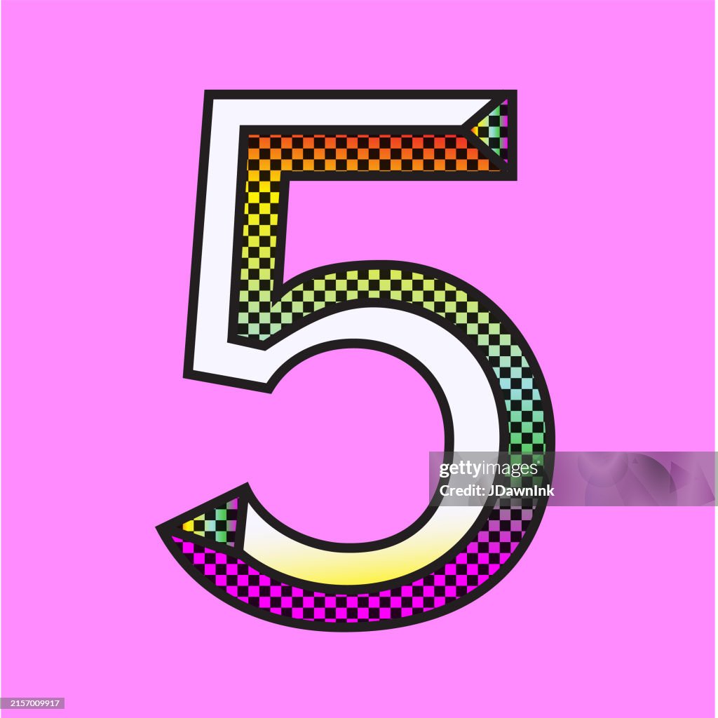 Retro riso print style screen printing Number 5 font design alphabet