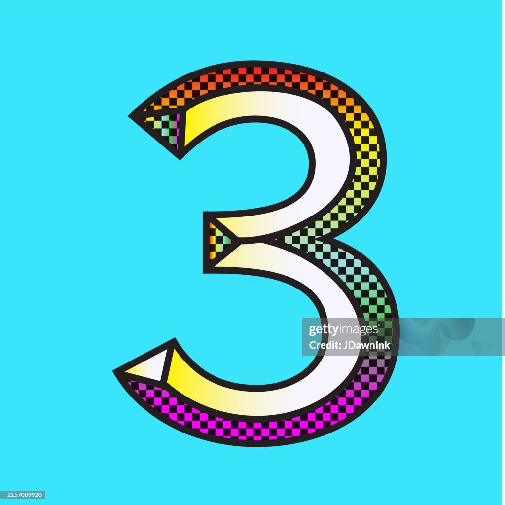Retro riso print style screen printing Number 3 font design alphabet