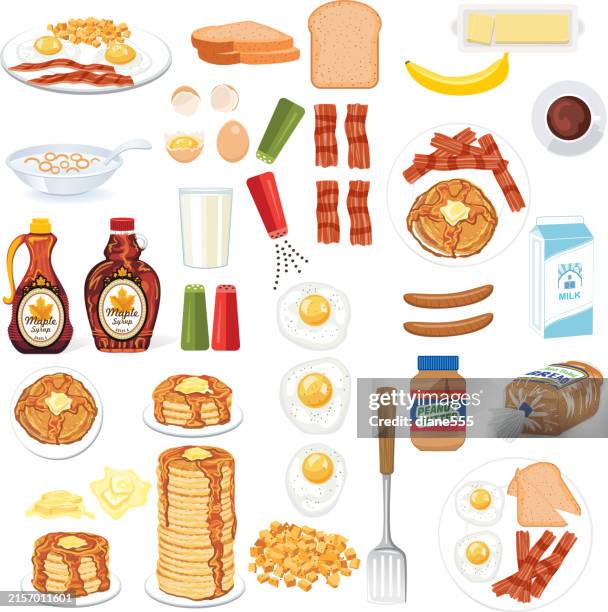 stockillustraties, clipart, cartoons en iconen met breakfast foods on a transparent background - ontbijt