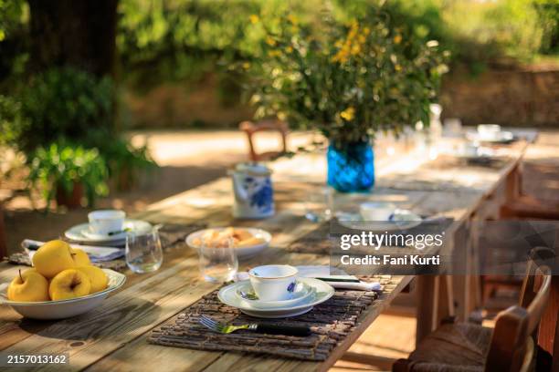 mesa de jardín de estilo italiano - cultura mediterránea fotografías e imágenes de stock