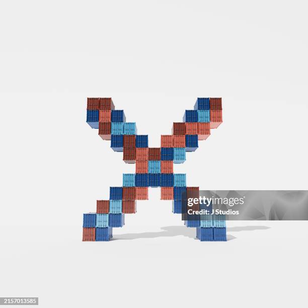 shipping containers forming an x - domanda e offerta foto e immagini stock