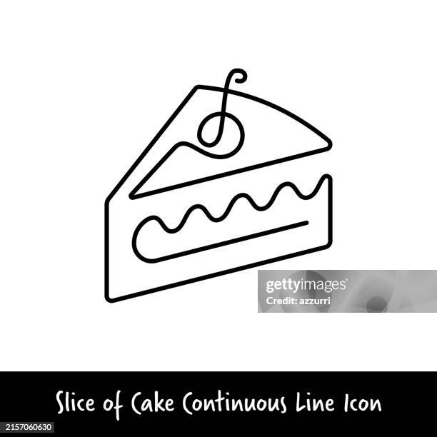 slice of cake continuous line icon - piece of cake white background stock illustrations