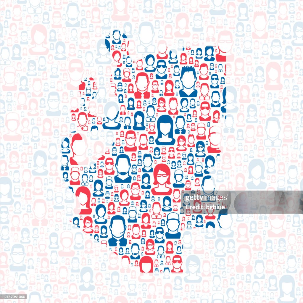Tunica County, Mississippi. Map with blue and red People