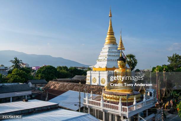 chiang mai thailand with buddhist temple in foreground - provincia-de-chiang-mai fotografías e imágenes de stock