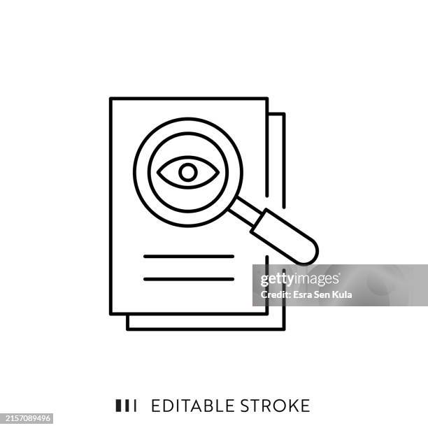 illustrazioni stock, clip art, cartoni animati e icone di tendenza di design dell'icona della linea di esame del documento con tratto modificabile. - indifferenza