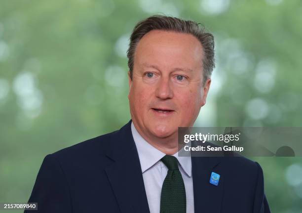 British Foreign Secretary David Cameron arrives at the 2024 Ukraine Recovery Conference on June 11, 2024 in Berlin, Germany. The two-day conference...