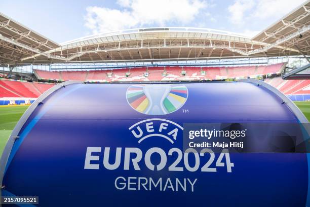 Logo is seen ahead of the UEFA EURO 2024 Germany at Leipzig Stadium on June 11, 2024 in Leipzig, Germany. Germany is hosting the Euro 2024, which...