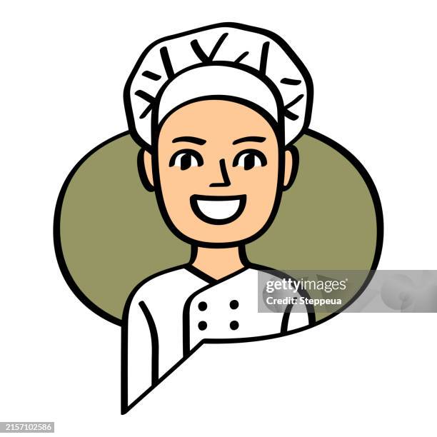 speech bubble and woman chef - community cooking class stock illustrations