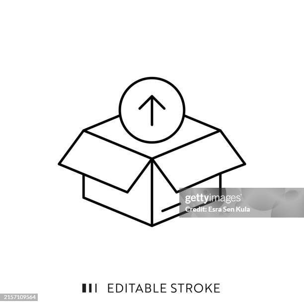 unpacking line icon design with editable stroke. - unboxing stock illustrations