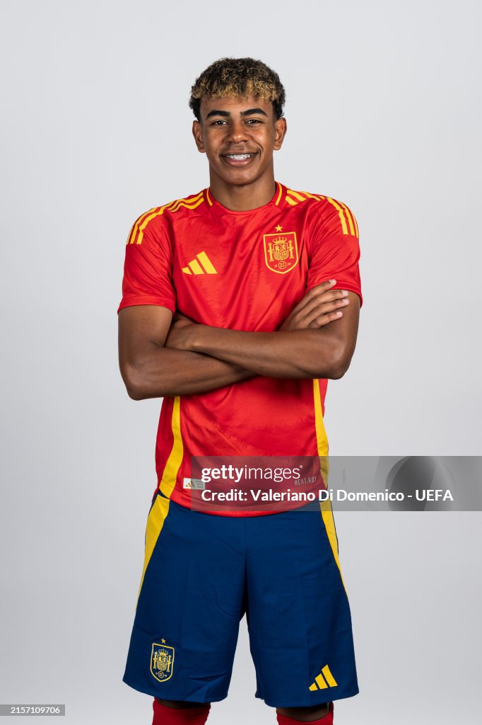 Lamine Yamal of Spain poses for a portrait during the Spain Portrait