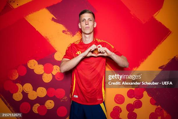 Dani Olmo of Spain poses for a portrait during the Spain Portrait session ahead of the UEFA EURO 2024 Germany on June 10, 2024 in Donaueschingen,...