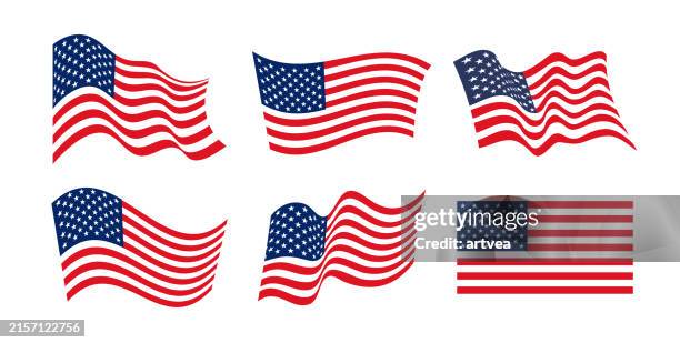 ilustrações de stock, clip art, desenhos animados e ícones de united states of america waving flags - bandeira dos estados unidos da américa
