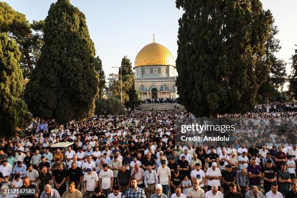 Palestinians perform Eid al-Adha prayer at the Al Aqsa Mosque despite the restrictions of Israeli police in Jerusalem on June 16, 2024.