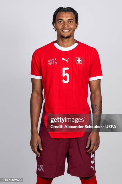 Manuel Akanji of Switzerland poses for a portrait during the Switzerland Portrait session ahead of the UEFA EURO 2024 Germany on June 11, 2024 in...