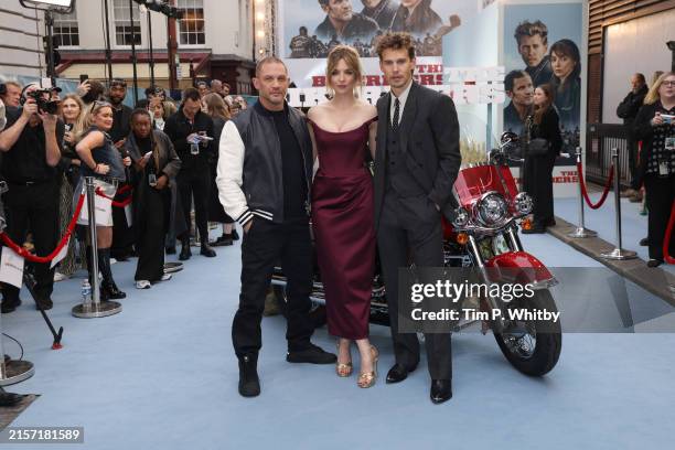 Tom Hardy, Jodie Comer and Austin Butler attend "The Bikeriders" London Gala Screening at The Curzon Mayfair on June 11, 2024 in London, England. The...