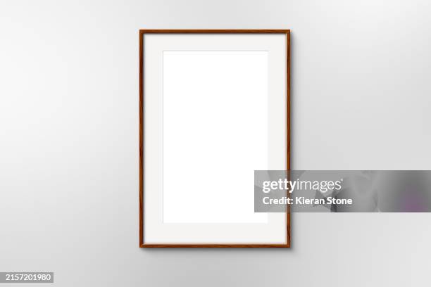 blank walnut wooden picture frame thin with matting - rectangle frame stock pictures, royalty-free photos & images