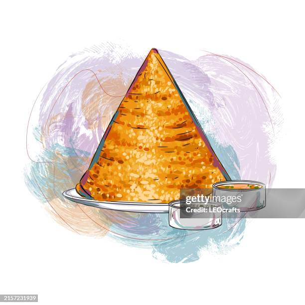 south indian breakfast masala dosa served with coconut chutney and sambar - dosa stock illustrations