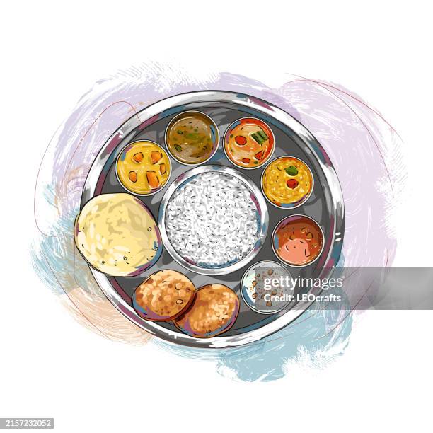 south indian thali/meal - south indian food stock illustrations