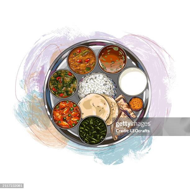 south indian thali/meal - south indian food stock illustrations