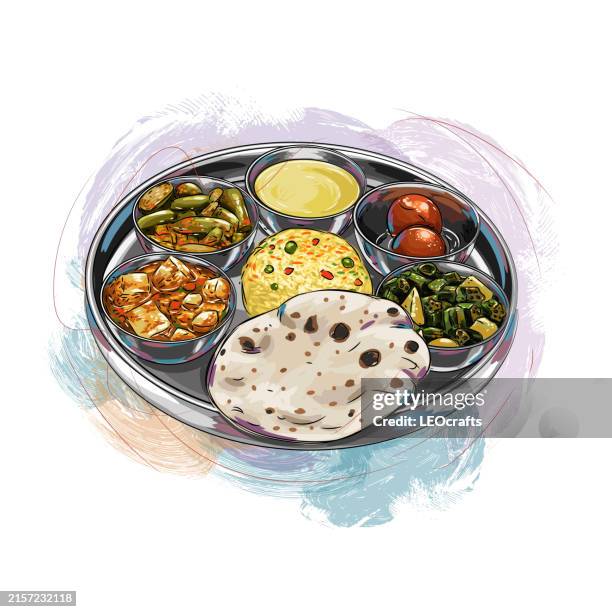 north indian thali/meal - biryani stock illustrations
