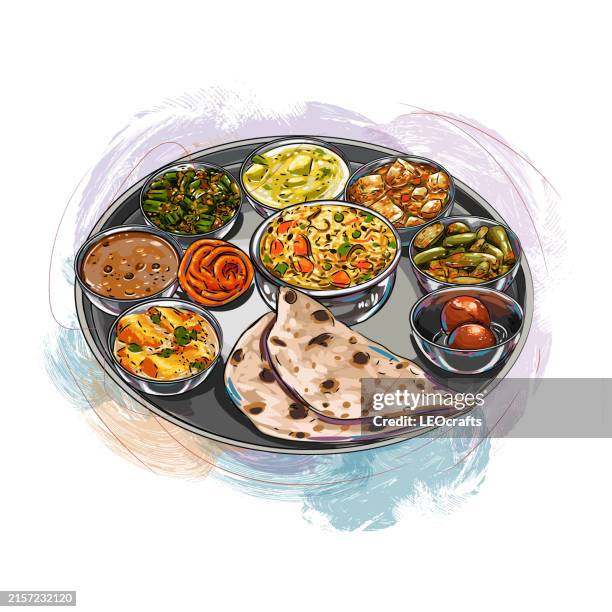 north indian thali/meal - biryani stock illustrations