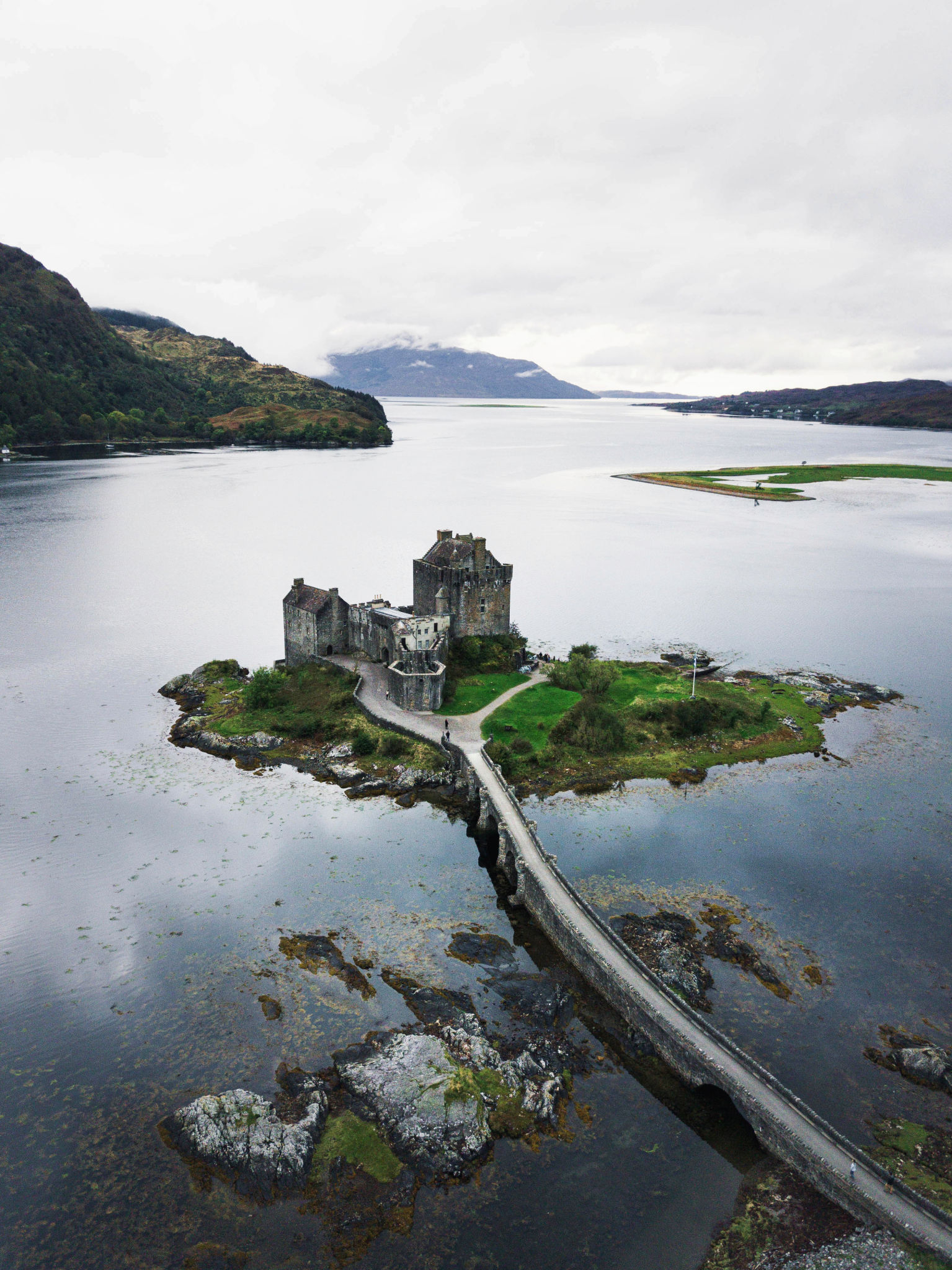 Drone shot of Eilean Donan Castle, Scotland Drone shot of Eilean Donan Castle, Scotland