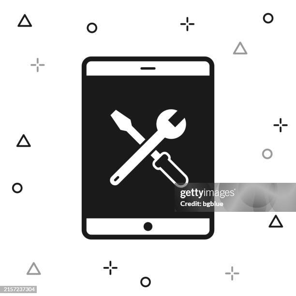 tablet pc settings - tools. icon on white background - using tablet home stock illustrations