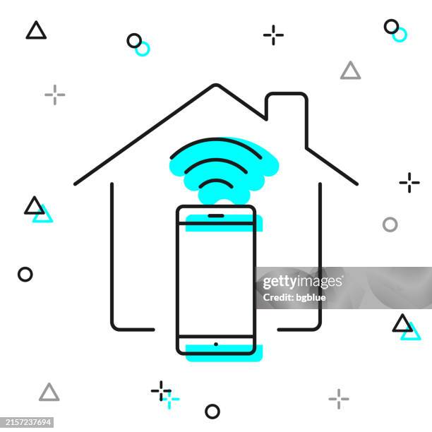 smart home with smartphone. line icon on white background - remote control white background stock illustrations