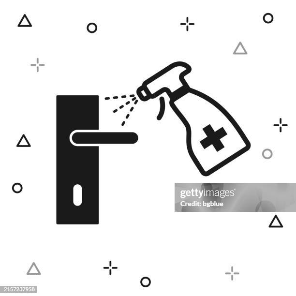 door handle disinfection. icon on white background - spray bottle on white stock illustrations