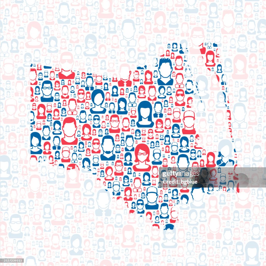 Cameron County, Texas. Map with blue and red People