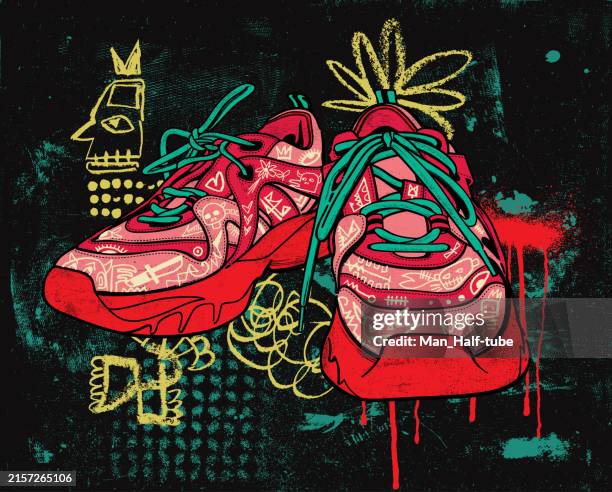illustrations, cliparts, dessins animés et icônes de une paire de baskets pop art - chaussure en toile