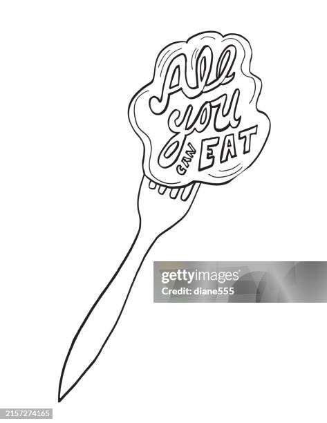 hand drawn barbecue element with hand lettered "all you can eat" - buffet stock illustrations