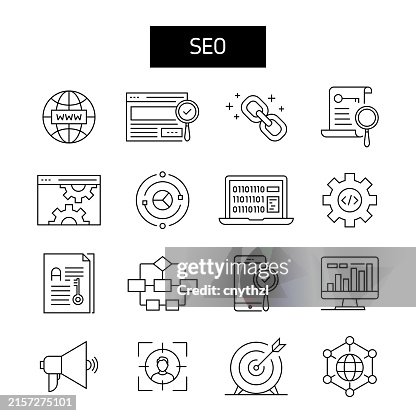 Search Engine Optimization Line Icon Set. Webpage, Traffic, Rating, Searching, Tagline, Keywords. Search Engine Optimization Line Icon Set. Webpage, Traffic, Rating, Searching, Tagline, Keywords.