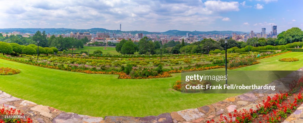 View of Pretoria skyline and Union Buildings Gardens from Union Buildings, Pretoria Central, Pretoria, South Africa, Africa