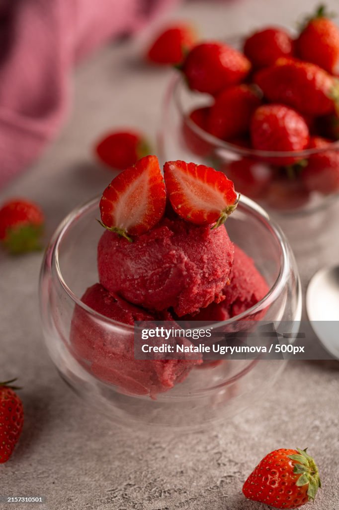 Close-up of strawberries in bowl on table