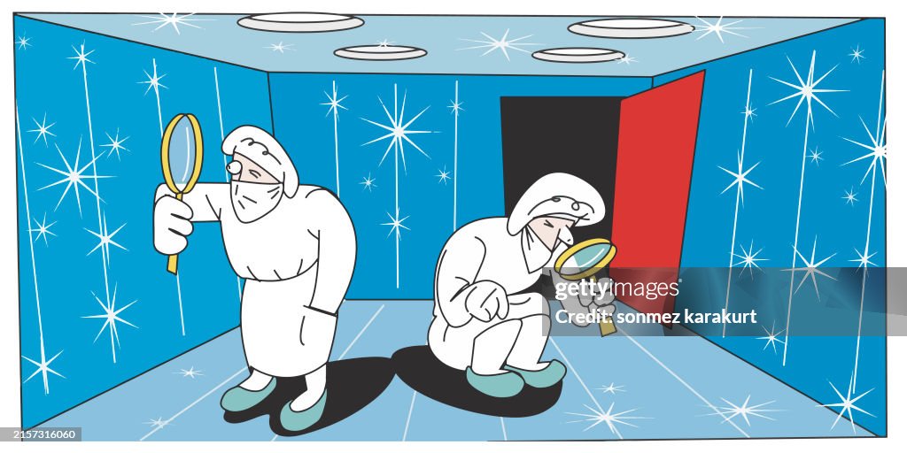 Scientists looking for viruses in a sterile room