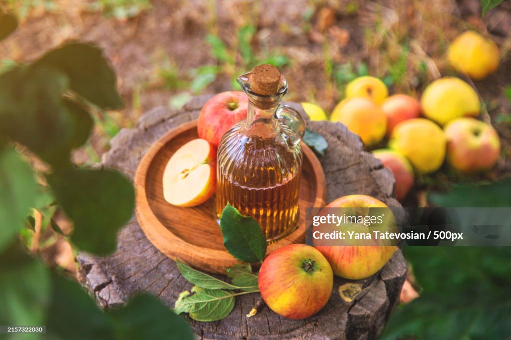 High angle view of apples on table