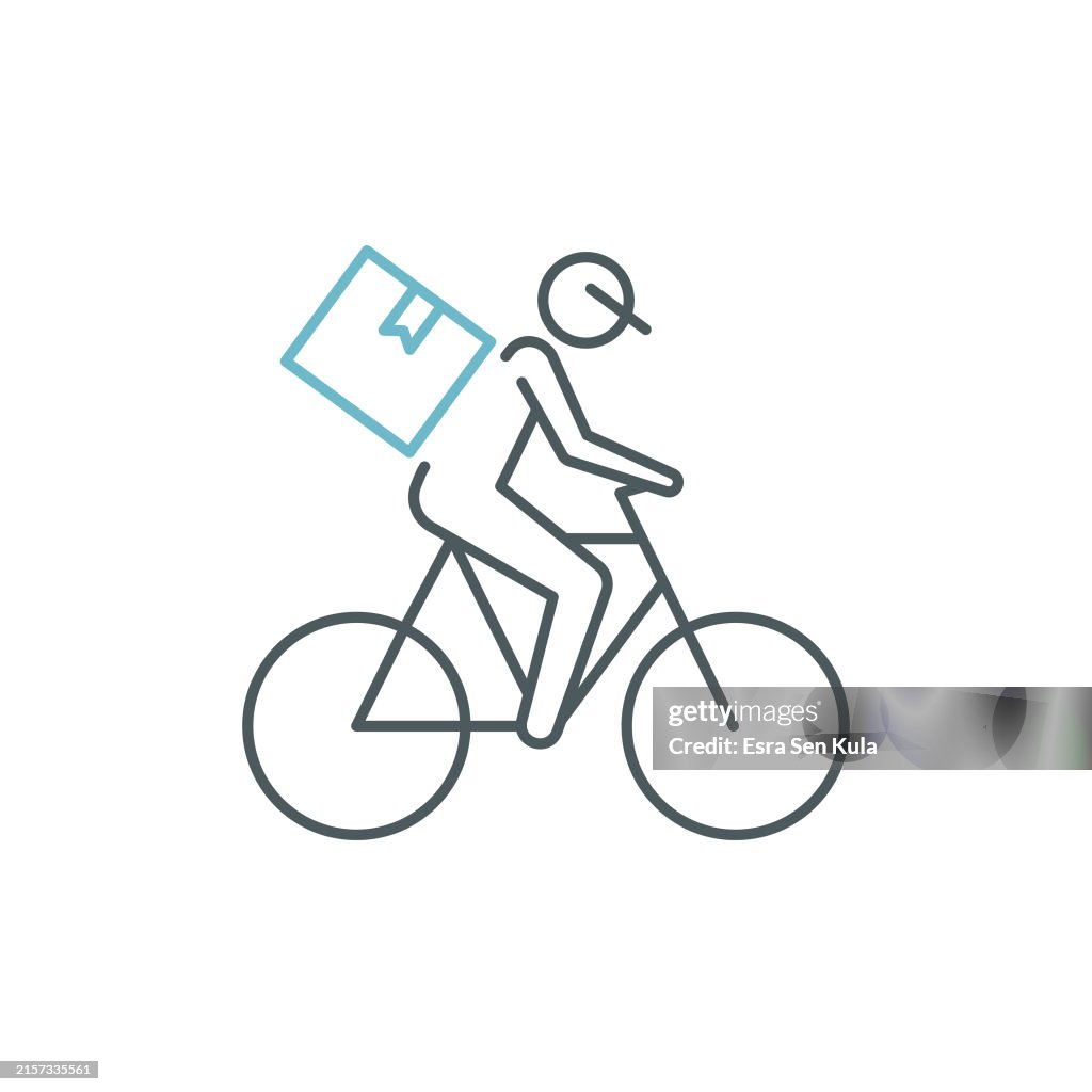 Bicycle Courier Duocolor Line Icon Design with Editable Stroke.