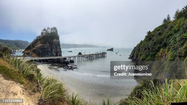 trinidad, northern california, humboldt county, beach, cliffs and ocean bay - california beach stock pictures, royalty-free photos & images