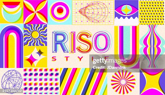Set of colorful abstract textured Risograph style shapes icon set Set of colorful abstract textured Risograph style shapes icon set