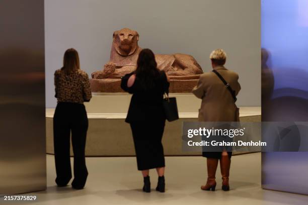 Visitors view the Melbourne Winter Masterpieces exhibition "Pharoah" at NGV International on June 13, 2024 in Melbourne, Australia.
